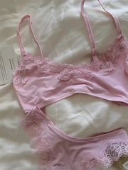 Lunivop Pink Lace Bra Set Woman Adjusted-strap Seamless Bras+Low Waist Panties Female Casual Simple Solid High Elasticity Lingerie Sets