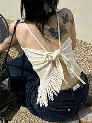 Lunivop Korean Simple Personalized Backless Sexy Strap Tassel Bottom Slim Tank Top E-Girls Y2K 2000S Fairycore Streetwear Camis