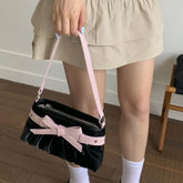 Lunivop Korean Hot Girl Bow Studded Handbag Women Simple Design Sweet Shoulder Bag Ladies Elegant Fashion Underarm Purse Y2k Aesthetic