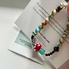 Lunivop Mushroom Bead Bracelet for Women Natural Healing Crystal Jewelry Bohemian Style Elastic Wristband