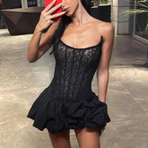 Lunivop Fishbone Lace Corset Mini Dress Little Black Short Cocktail Dresses For Women Sexy Summer Outfits 2025 Clubwear Bodycon