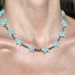 Lunivop Sweet Blue Dream Shell Resin Star Necklace Metal for Women Girls Starfish Beaded Finger Rings Aesthetic Jewelry Accessories