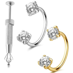 Lunivop 4Pcs Piercing Kit 18G 8mm Horseshoe Rings with Ball Grabber Tool 316L Surgical Steel Nose Lip Cartilage Earring Set