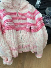 Lunivop Lazy Wind Women Sweet Cute Cardigan Sweaters Vintage Striped Long Sleeve Loose Knitted Jacket Fall Winter Soft Warm Female Tops