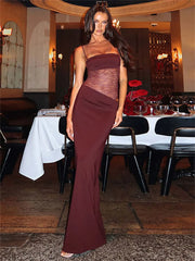 Lunivop Lace Printed Halter Dresses Female Backless Slim High Waist Drawstring Fashion Patchwork Party Dress Women's Long Dress