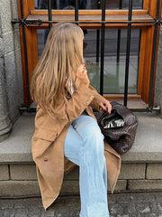 Lunivop Vintage Lapel Double-Breasted Women's Coats Casual Solid Long Sleeved Jackets For Woman Autumn Winter Long Chic Streetwear Tops