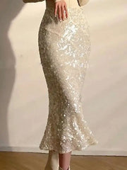 Lunivop Elegant Sequins Design Sense Skirt A-line Slim High Waist Party Fishtail Skirts For Women 2025 New Spring Clothing