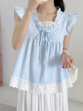 Lunivop Sweet Lace Patchwork Tanks Women Loose Flying Sleeve Elegant Tanks Tops Vintage Casual Female Korean Summer Retro Tops New