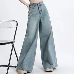 Lunivop Women High Waist Korean Slacks Wide Leg Jeans Girls Punk 90s Vintage Denim Straight Leg Pants Female Light Blue Baggy Trousers