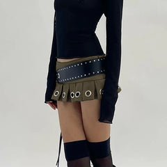 Lunivop Punk Style Low Rise Mini Skirt with Leather Belt Hot Sexy Super Short Pleated Skirts Women Harajuku Clubwear Outfits y2k