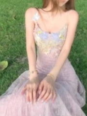 Lunivop Fashion Floral Embroidery Lace Long Dresses Women Elegant Sexy Slim Fit Mesh Sling Robes New Vacation Beach Party Dress