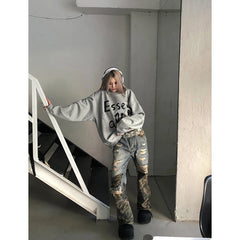 Lunivop Women Patchwork Y2k Ripped Jeans Harajuku Aesthetic Baggy Denim Trousers Vintage Jean Pants Japanese 2000s Style Trashy Clothes