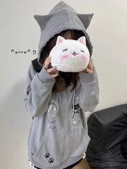 Lunivop Kawaii Sweet Gothic Hoodies Women Japanese Style Y2k Harajuku Cute Cartoon Print Zipper Hooded Loose Sweatshirt New