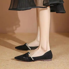 Lunivop Pointed Toe Shoes for Women Pearl Low Heel Elegant Black High Quality Fashion Y2k Lastest Casual Slip On Young Chic Woman Flats