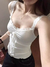 Lunivop Y2k Lace Patchwork Camisole Vest for Women Summer New Slim Fit Tank Top Slim Fit Sleeveless Drawstring Bow Tops Mujer