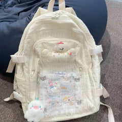 Lunivop Hot Girls Y2k Backpacks Women Harajuku Aesthetic Bear Bone Lace Large Capacity Schoolbag Ladies Vintage White Mochila