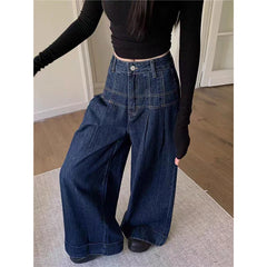 Lunivop New Fashion High-waisted Wide-leg Women's Jeans Loose-fit Slimming Wrinkled Casual Straight-leg Long Pants autumn Fashion