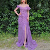 Lunivop Luxury Sequin Women's Evening Dress Off Shoulder Sweetheart Lilac Wedding Guest Gowns A Line Slit Elegant Prom Gowns