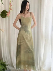 Lunivop Women's Slim Fit Long Dresses Vacation Casual Style Sleeveless Gradient Color Design Beach Holiday Tea Break French Strap Dress