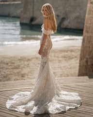 Lunivop Romantic Sweetheart Lace Bridal Gownd Sheer Illusion Mermaid Dress For Wedding Glitter Sequins Bride Dresses vestito da sposa