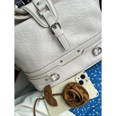 Lunivop Harajuku White Bucket Bag Purse Women Hot Girls Leather Soft Casual Crossbody Bags Ladies Vintage Shoulder Messenger Bag