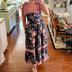 Lunivop Lamuusaa Women Floral Dress y2k Clothes Summer Stripes Patchwork Sleeveless Tie-up A Line Long Dress 2000s Beach Party Dresses the dress black dress white dress