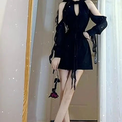 Lunivop Black Sexy Chiffon Dress Women Elegant Ruffle Mesh Mini One-piece Dress Fairycore Sweet Luxury Bodycon Korean Style