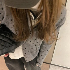 Lunivop Polka dot knitted cardigan ins women's spring and autumn new style layered design sense versatile slimming long sleeved top