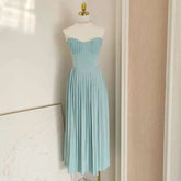 Lunivop Spring And Summer New Delicate Light Blue Strapless Pleated Women Dress Sweet Style Charming Dresses Female