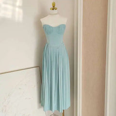 Lunivop Spring And Summer New Delicate Light Blue Strapless Pleated Women Dress Sweet Style Charming Dresses Female