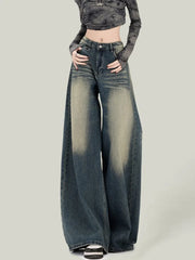 Lunivop Women Streetwear Retro Jeans Loose High Waist Y2K Denim Pants Casual American Harajuku Fall Female Pockets Wide Leg Trousers New