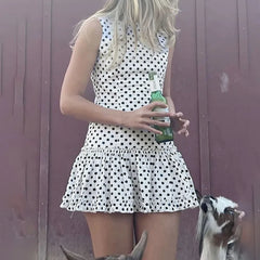Lunivop Summer Women Ruffles Hem Dress Plaid/Dot Print Mini Dress Female Sleeveless Fashion Casual A-Line Dresses Streetwear Clubwear