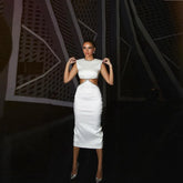 Lunivop White Sequins O-neck Satin Dress Tea-Length Woman Clothes Mini Party Dress Sexy Bodycon Celebrity Elegant Evening Party Dress