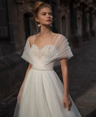 Lunivop Wrap Shoulder A Line Wedding Dresses For Women Sexy Off The Shoulder Bridal Gowns Lace Appliques Tulle Formal Vestidos De Novia