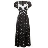 Lunivop Fashion Women Dress Short Sleeve V Neck Lace Patchwork Polka Dot Print Female Party Dresses New Tide