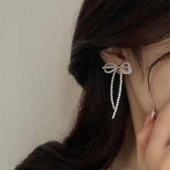 Lunivop New Trendy Simple Pearl Bow Tassel Earrings for Women Niche Design Charms Studs Sweet Party Jewelry Wedding Gifts