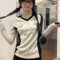 Lunivop Vintage Y2k Long Sleeve T-Shirts Coquette Women Letter Print Tees American Retro Fashion Aesthetics Streetwear T-Shirts