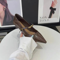 Lunivop French Vintage Pointed Mary Jane Shoes for Women Spring Workwear High Heels Woman Stiletto Heels Office Leather Shoes