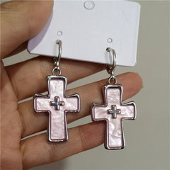 Lunivop New Gothic Cute Harajuku Y2K Pink Large Cross Pendants Earrings For Women Charm 2000s EMO Aesthetic Party Accessories Jewelry