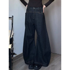 Lunivop Women's Retro Wide Leg Baggy Casual Denim Trouser Harajuku Washed High Waist Loose Jeans 2024 Autumn Blue 2000s Pants