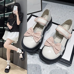 Lunivop Round Toe Thick Sole JK Lolita Mary Jane Shoes for Women Fashion Bowknot Cute Sweet Simple Comfortable Versatile Casual Loafers