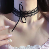 Lunivop Korean Gothic Aesthetic Vintage Cute Bowknot Black White Lace Choker Necklace For Girl Y2K 2000s Lolita Jewelry Accessories Gift