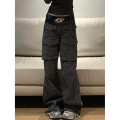 Lunivop Black Women's Jeans High Waist Hip Hop Straight Fashion Pants Streetwear Harajuku Y2K Star Female Wide Leg Denim Trouser