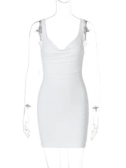 Lunivop Backless Female Sexy Mini Dress Slim High Waist Casual V-Neck Patchwork Summer 2025 New Party Dress Ladies Bodycon Dress