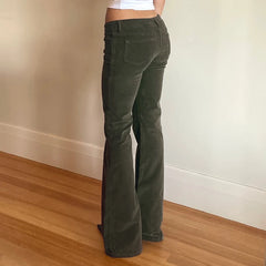 Lunivop Retro Corduroy Low Rise Pants y2k Streetwear Solid Slim-fitting Flared Pants for Women Korean Fashion Trousers Aesthetic