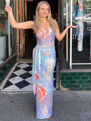 Lunivop Printed Backless Bandeau Long Dress For Women Contrast Fashion Holiday Beach Lace-Up Maxi Dress Female Bodycon Dress 