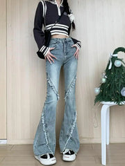 Lunivop High Waist Bell Bottom Jeans Women's Spring Autumn Slim Fit Elastic Hoof Fashion Splicing Jeans Long Pants Bell Shape