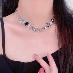 Lunivop Sweet Cool Metal Button Necklace Vintage Steampunk Y2K Clavicle Chains Choker Neck Gothic Grunge Women Men Jewelry Accessories