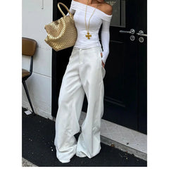 Lunivop Spring Casual High Waist Oversized Wide Leg Pants Women's Solid Color Fashion Loose Fit Soft Full Length White Trousers