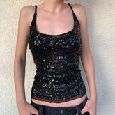 Lunivop Black Sequined Crop Top Sexy See Through Sleeveless Skinny Club Party Camisole Women Vintage 2000s Tee y2k Aesthetic Vest